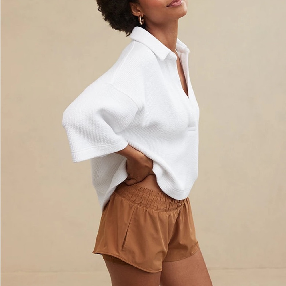 Aerie White Wonder Short Sleeved Polo Sweatshirt